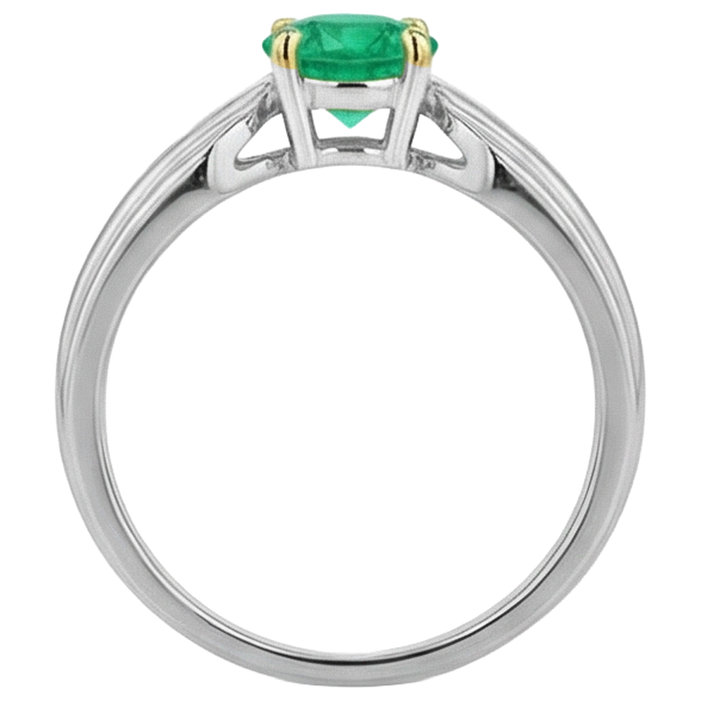 Colombian Emerald Round Brilliant Gemstone Ring in 14 Karat Two Tone Gold – back view