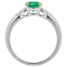 Colombian Emerald Round Brilliant Gemstone Ring in 14 Karat Two Tone Gold – back view