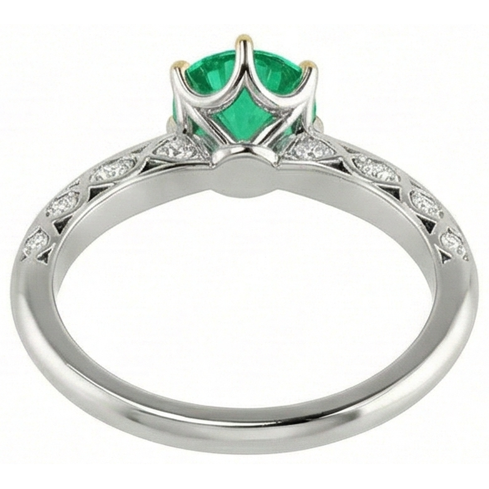 Round Brilliant Fine Emerald ring in 14 Karat Two Tone Gold – back view