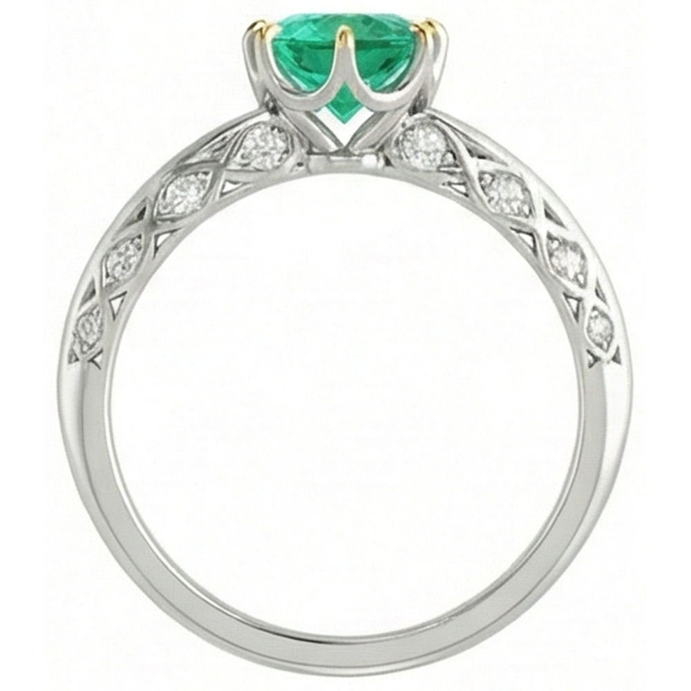 Fine Emerald Gemstone Ring 2-ct 14 Karat Two Tone Gold – top view
