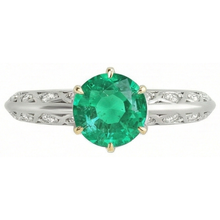 Gemstone Ring 14 Karat Two Tone Gold with Fine Emerald – front view