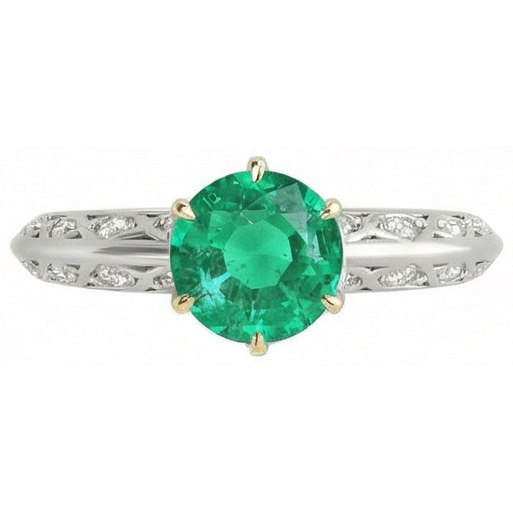 Gemstone Ring 14 Karat Two Tone Gold with Fine Emerald – front view