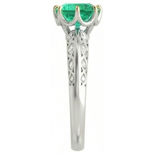 Round Brilliant Fine Emerald ring in 14 Karat Two Tone Gold – profile view