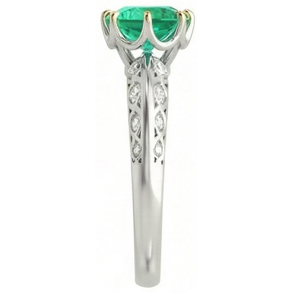 Round Brilliant Fine Emerald ring in 14 Karat Two Tone Gold – profile view