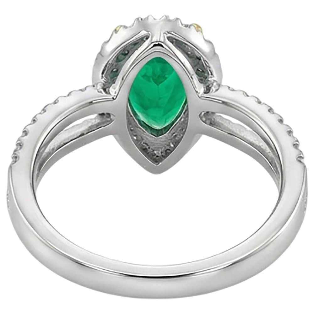 Emerald Pear Cut Gemstone Ring in 14K Two Tone Gold – top view