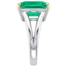 Natural Colombian Emerald Colored Stone Ring 4 ct Two-Tone 14K Gold – top view