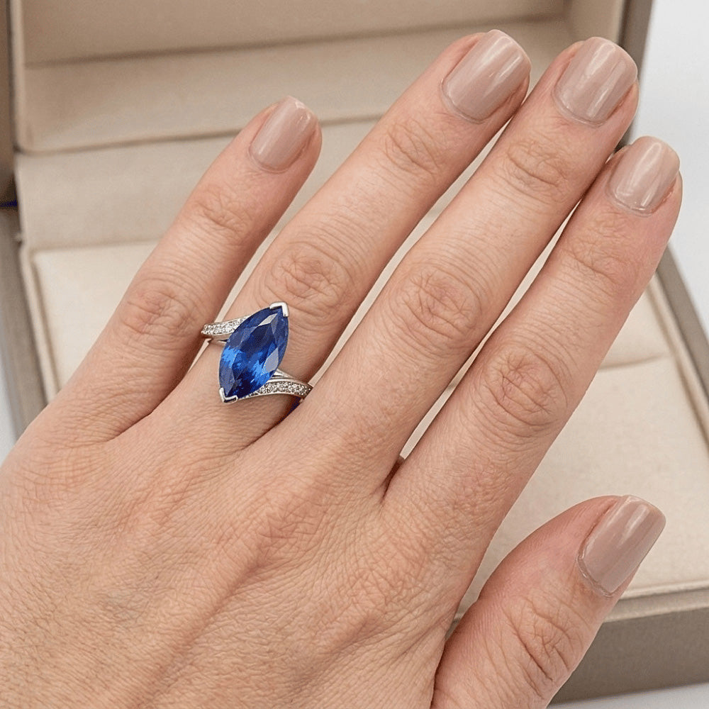 Unique Sapphire Marquise Natural Earth Mined DIAMOND ( NOT LAB GROWN ) Ring