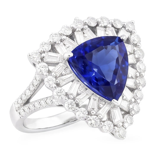Unique Sapphire With Natural Earth Mined Diamonds Engagement Ring