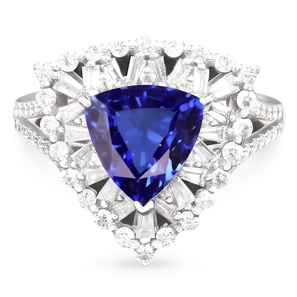 Unique Sapphire With Natural Earth Mined Diamonds Engagement Ring