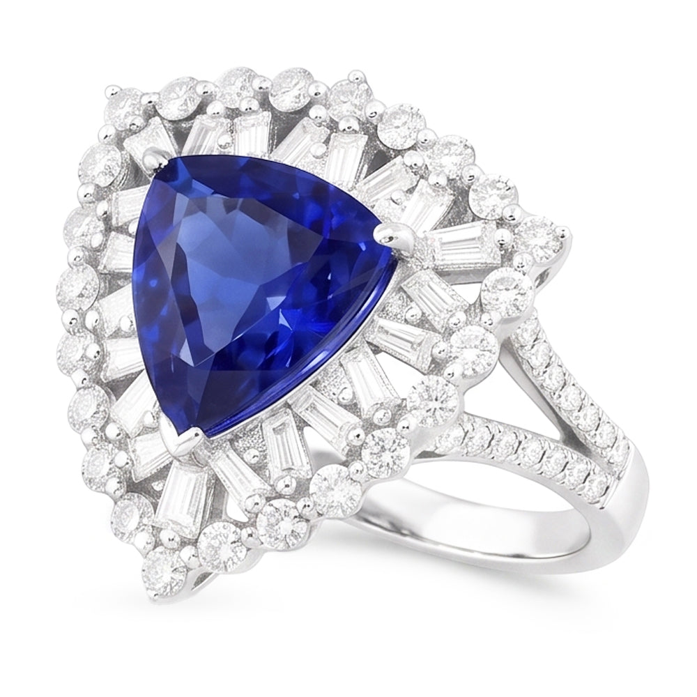 Unique Sapphire With Natural Earth Mined Diamonds Engagement Ring
