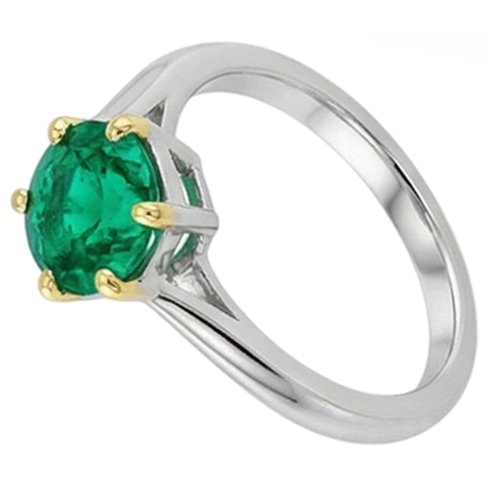 Round Brilliant Fine Emerald ring in Two-Tone 14K Gold – angle view