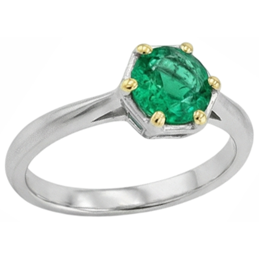 Earth-Mined Fine Emerald Precious Stone Ring 1.50 ct Two-Tone 14K Gold – side view