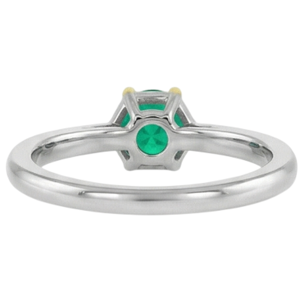 Fine Emerald Round Brilliant Precious Stone Ring in Two-Tone 14K Gold – detail view