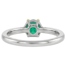 Fine Emerald Round Brilliant Precious Stone Ring in Two-Tone 14K Gold – detail view