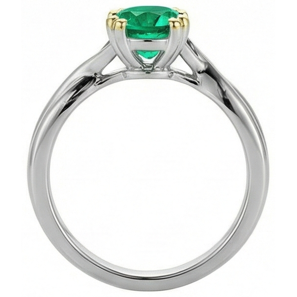 Emerald Round Cut Gemstone Ring in Two-Tone 14K Gold – profile view