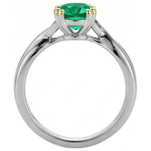 Emerald Round Cut Gemstone Ring in Two-Tone 14K Gold – profile view