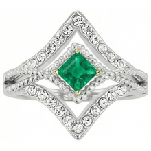 Precious Stone Ring 14K Two Tone Gold with Emerald – front view