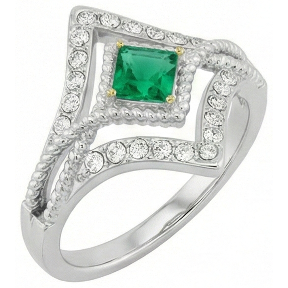 Precious Stone Ring 14K Two Tone Gold with Emerald – side view