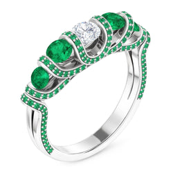 Unique Style Round Natural Earth Mined Diamond Emerald Ring 3.90 Carats
