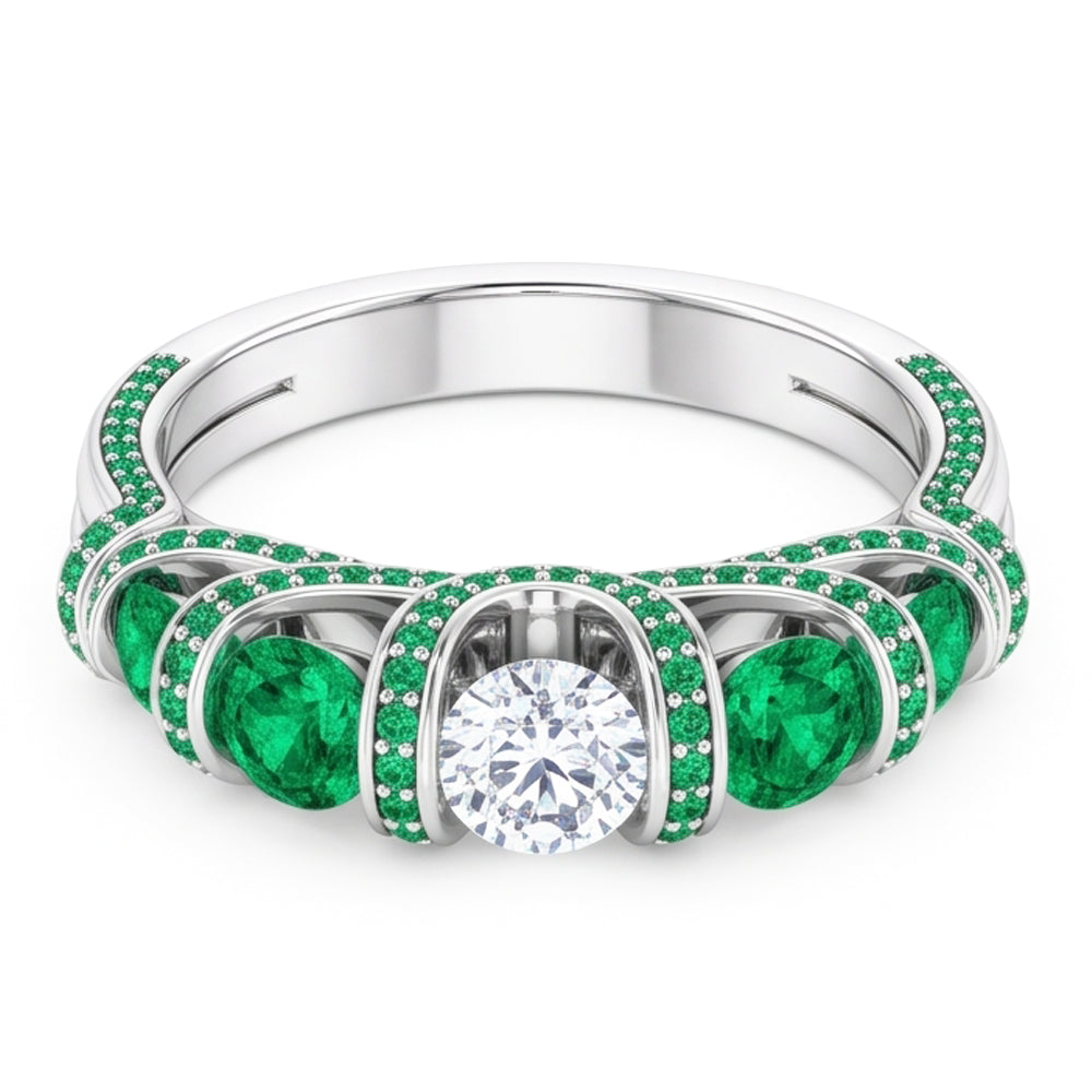 Unique Style Round Natural Earth Mined Diamond Emerald Ring 3.90 Carats