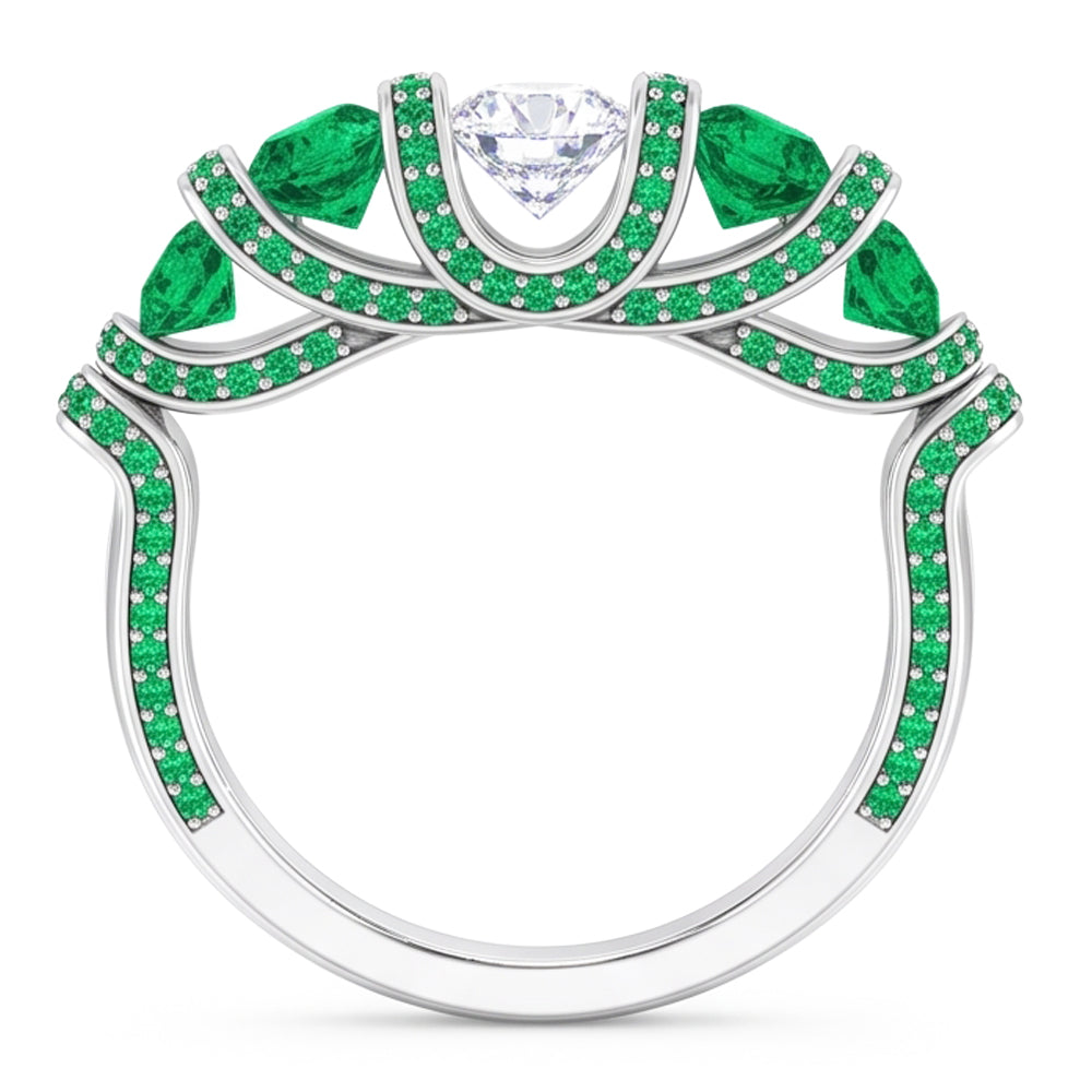 Unique Style Round Natural Earth Mined Diamond Emerald Ring 3.90 Carats