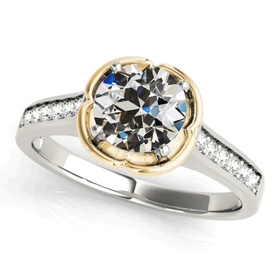 Unique Two Tone Engagement Natural Earth Mined Diamond Ring