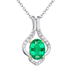 Pavé Precious Stone Pendant – Colombian Emerald 1.50 ct 14 Karat