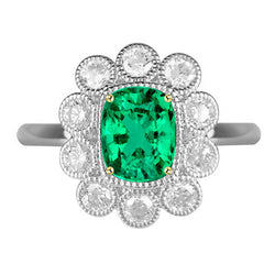 Emerald Vintage Precious Stone Ring 2 ct in 14K Two Tone Gold
