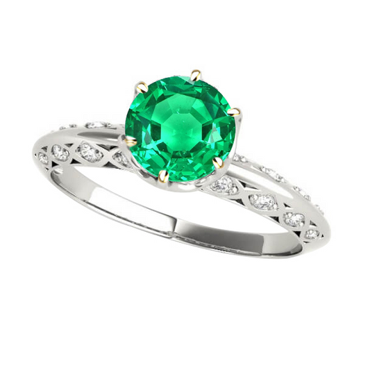 Fine Emerald Gemstone Ring 2-ct 14 Karat Two Tone Gold – main view