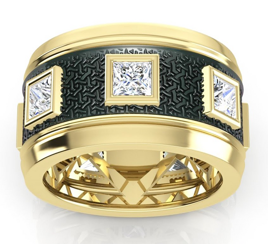 Unique Men's Band Two Tone With Princess Cut Natural Earth Mined Diamonds