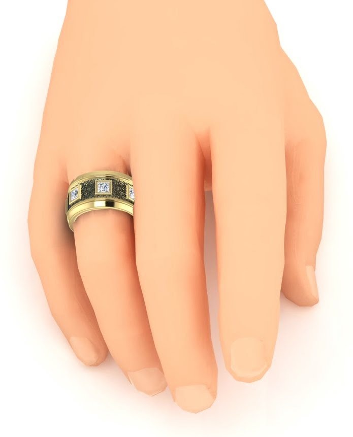 Unique Men's Band Two Tone With Princess Cut Natural Earth Mined Diamonds