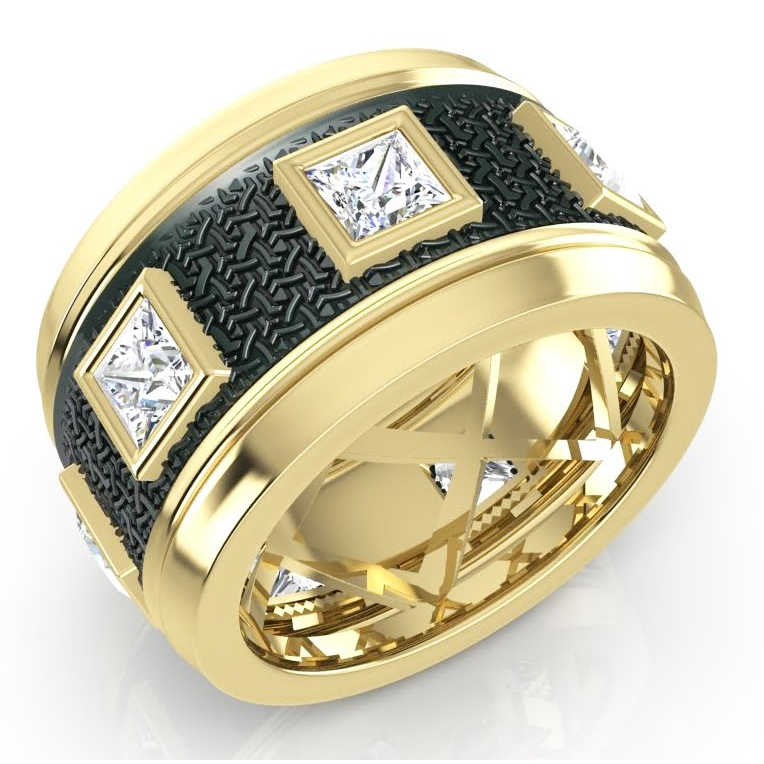 Unique Men's Band Two Tone With Princess Cut Natural Earth Mined Diamonds