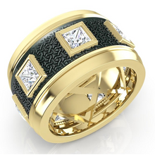 Unique Men's Band Two Tone With Princess Cut Natural Earth Mined Diamonds