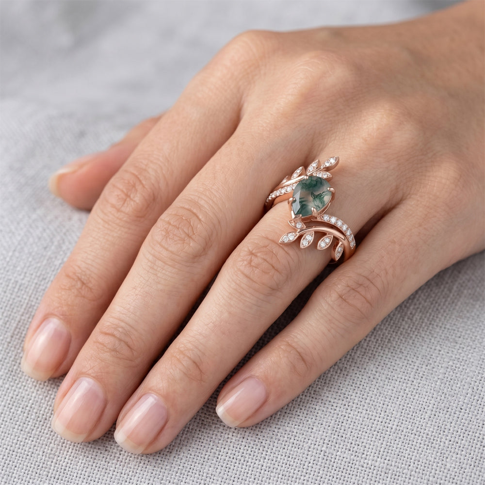 VVS Clarity Precious Stone Ring – Moss Agate 2.75 ct 14K Rose