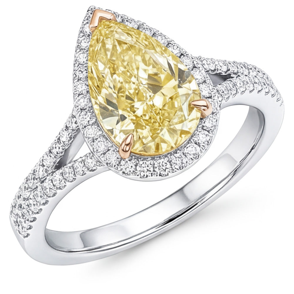 VVS Halo Engagement Ring – Yellow Canary Diamond 2 ct 14K Two
