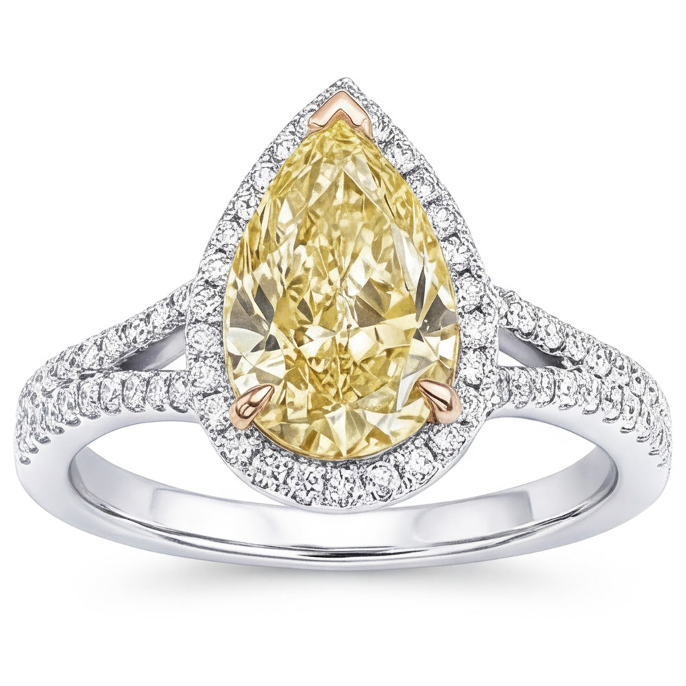 VVS Halo Engagement Ring – Yellow Canary Diamond 2 ct 14K Two