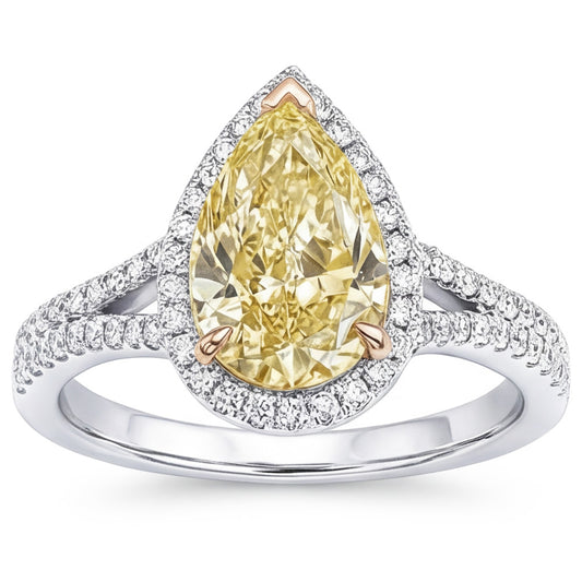 VVS Halo Engagement Ring – Yellow Canary Diamond 2 ct 14K Two