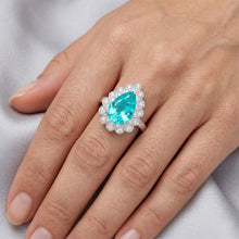 VVS Halo Ring – Neon Paraiba 5 ct 14K White Gold