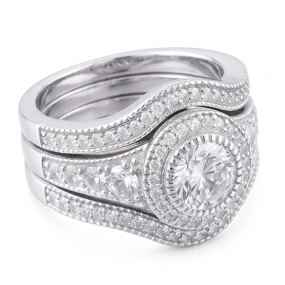 Vintage Anniversary Ring Set 4 Carats Round Natural Earth Mined Diamond White Gold 14K