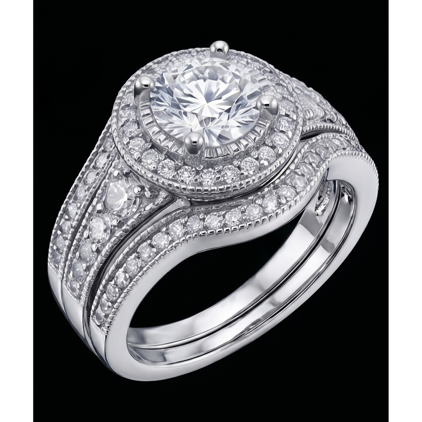 Vintage Anniversary Ring Set 4 Carats Round Natural Earth Mined Diamond White Gold 14K