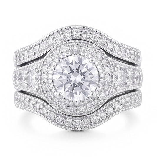 Vintage Anniversary Ring Set 4 Carats Round Natural Earth Mined Diamond White Gold 14K
