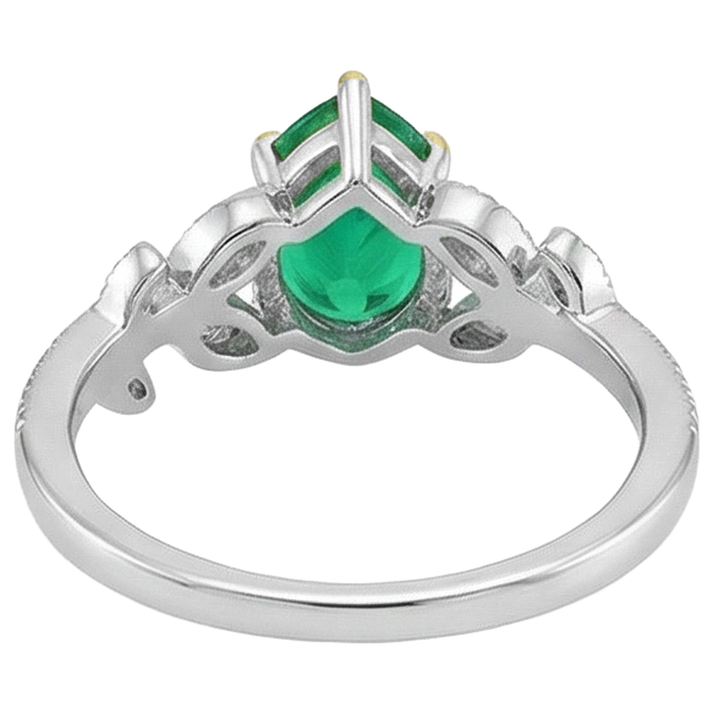 Colored Stone Ring 14 Karat Two Tone Gold with Fine Emerald – back view