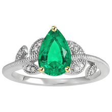 Fine Emerald Pear Shape Colored Stone Ring in 14 Karat Two Tone Gold – side view