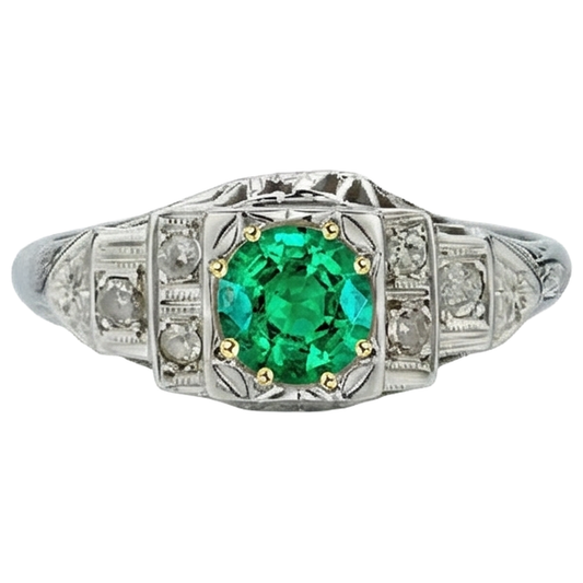 Real Colombian Emerald Colored Stone Ring 2 ct Two-Tone 14K Gold – front view