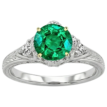 Natural Fine Emerald Gemstone Ring 2.50 ct 14K Two Tone Gold – side view