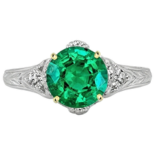 Fine Emerald Gemstone Ring 2.50-ct 14K Two Tone Gold – front view