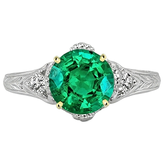 Fine Emerald Gemstone Ring 2.50-ct 14K Two Tone Gold – front view