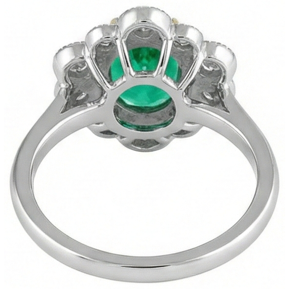Precious Stone Ring Two-Tone 14K Gold with Emerald – back view