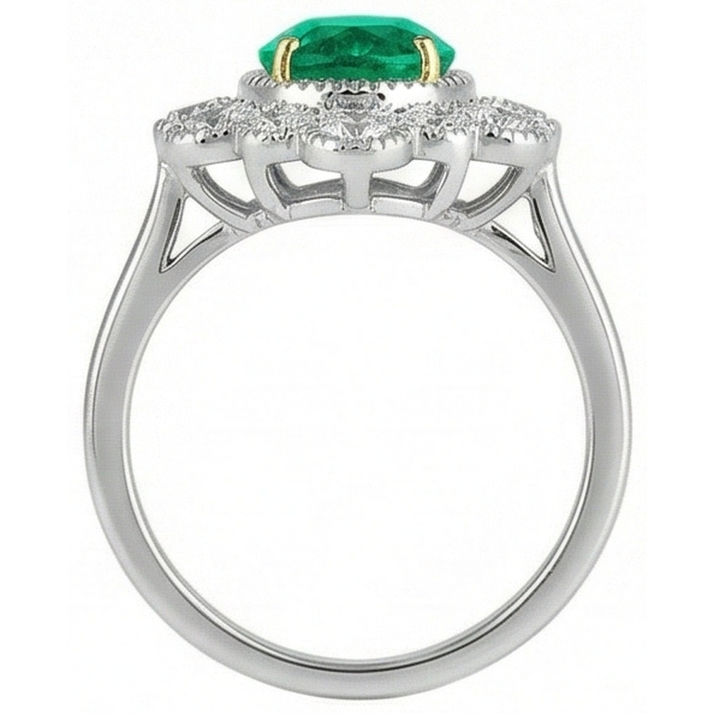 Natural Emerald Precious Stone Ring 2 ct Two-Tone 14K Gold – top view