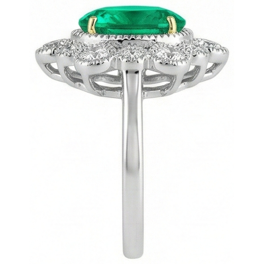 Oval Cut Emerald ring in Two-Tone 14K Gold – profile view